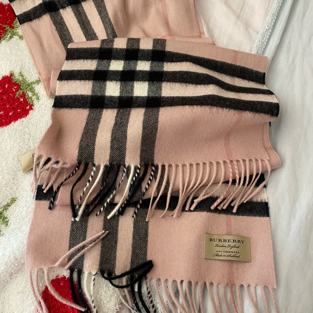 Burberry Pink and Black Plaid Wool Scarf